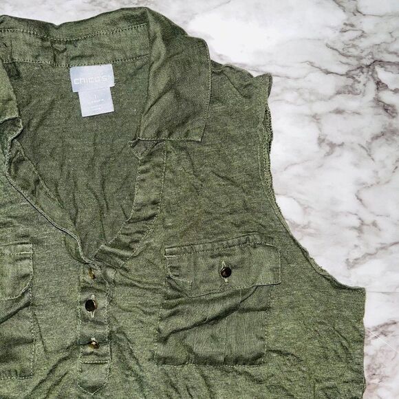 Chico's | Sleeveless Linen Utility Tank Top | Green | Womens | 1/M - Picture 2 of 6